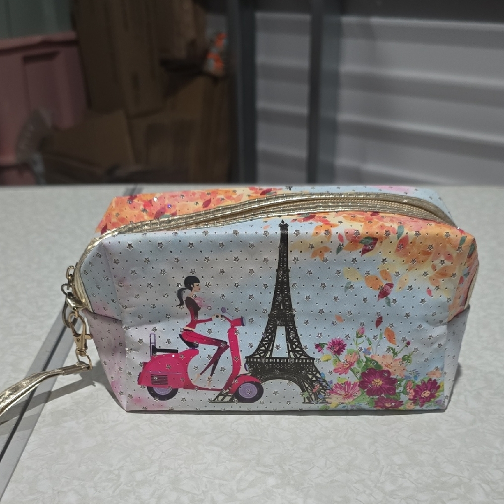 Colorful Paris-Themed Women's Makeup Bag